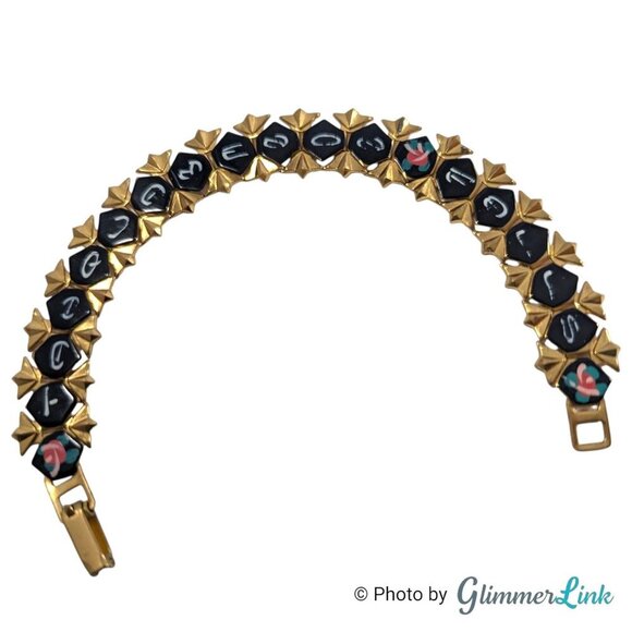 Vintage Tahquamenon Falls Souvenir Floral Gold Tone Link Bracelet - Picture 2 of 7